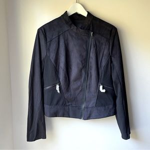 Elie Tahari for Design Nation Black Faux Suede/Jersey Moto Style Jacket Raw Edge